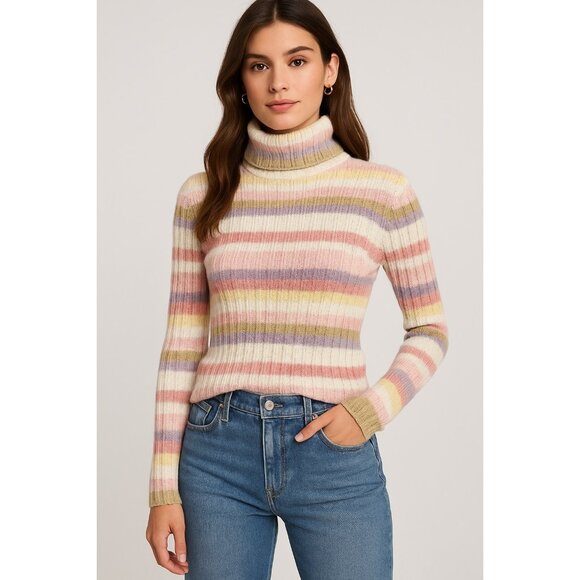 Vintage Y2K Pastel Chenille Turtleneck Sweater Women’s Small Striped Soft Cozy 9 - Picture 1 of 8